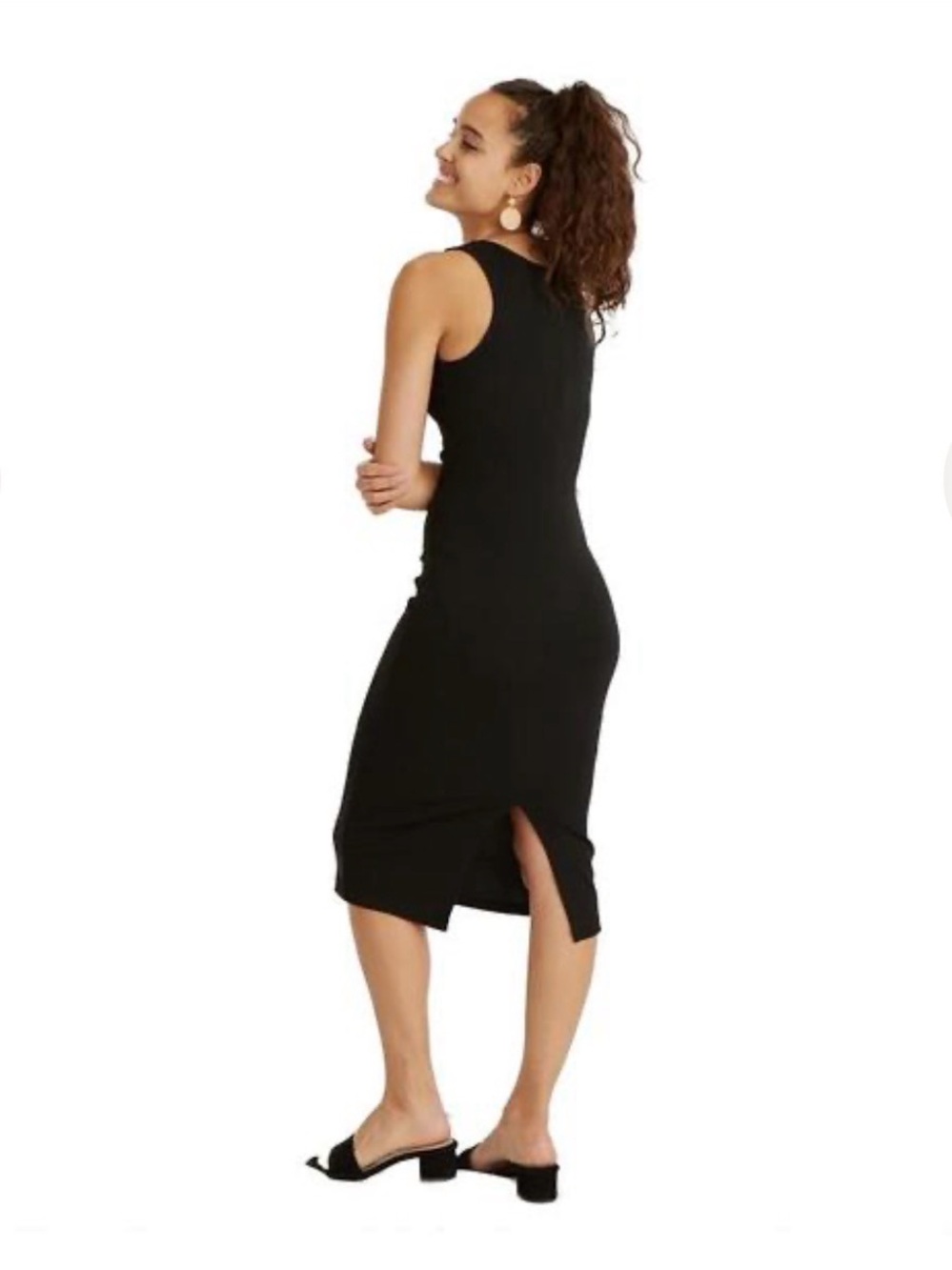 Marine Layer Black Lexi Ribbed Daytime Midi Dress size Medium Tank - Picture 4 of 8